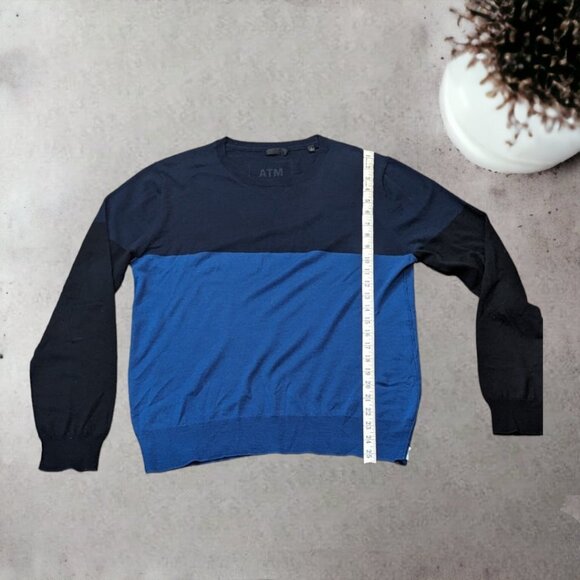 ATM Anthony Thomas Melillo Merino Wool Color Blue & Black Block Crew Sweater L - Picture 7 of 15
